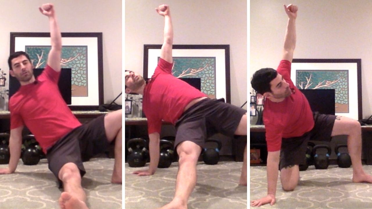 Ryan Jankowitz Demonstrating the move between the tall sit and the half windmill - kettlebell Get-Up Tutorial Part Two