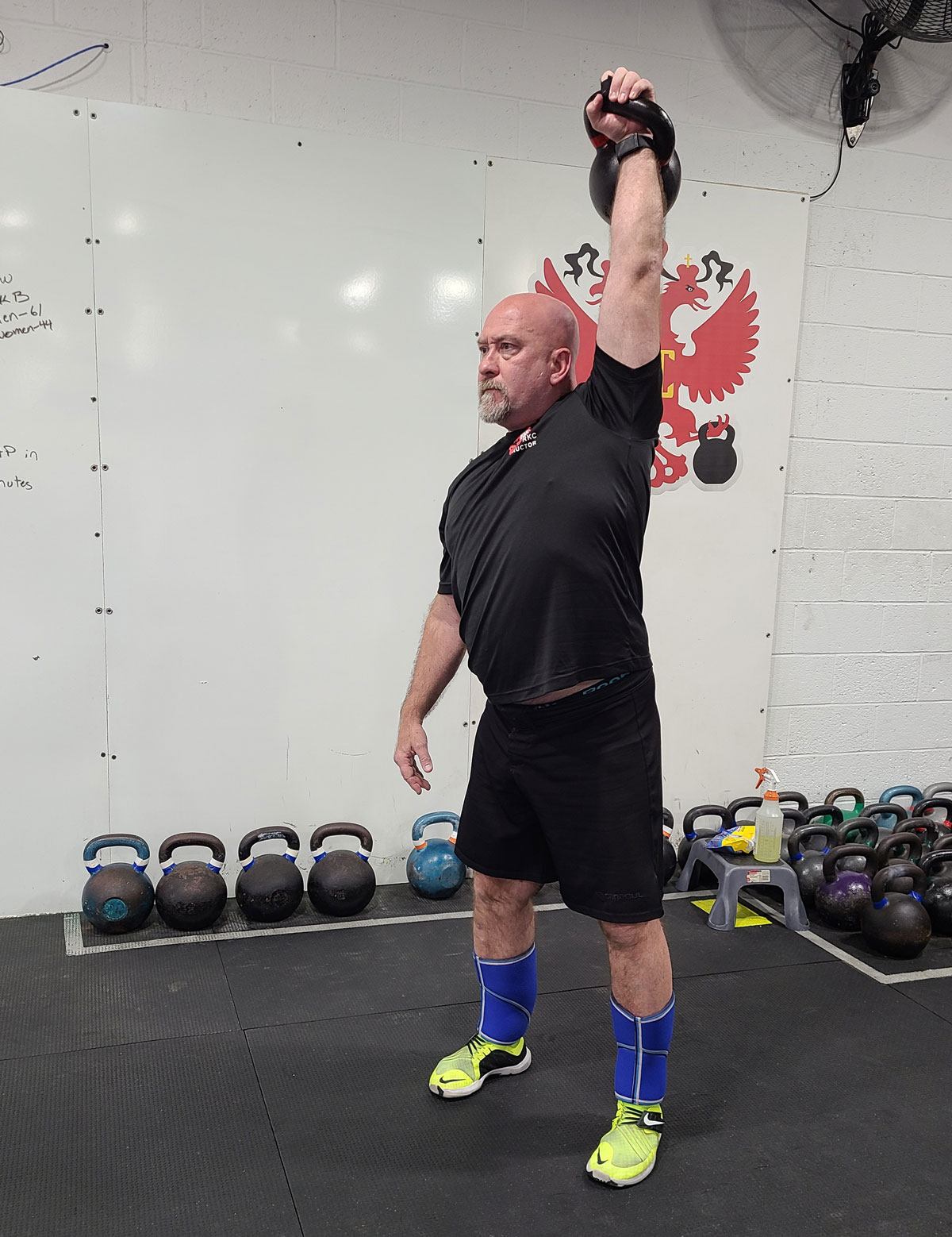 Master RKC Michael Krivka Demonstrates the overhead lockout position of the kettlebell snatch